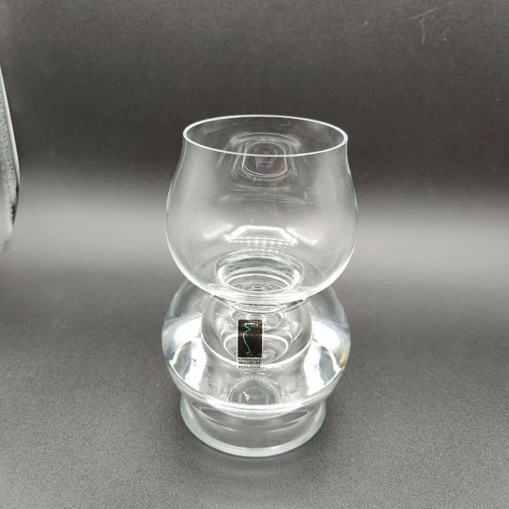 Original Ambrosia Hand Blown Crystal Glass Oil Lamp with Shade Made in Poland